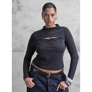 ASOS DESIGN Curve Womens 3XL Black Long Sleeve Mock Neck Cutout Top NWT